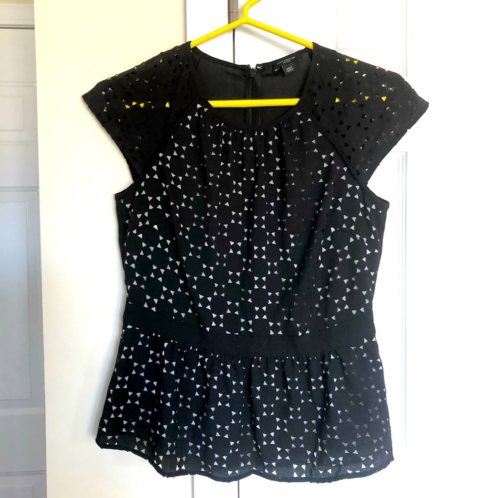 Ann Taylor Black and White Cutout Peplum Blouse